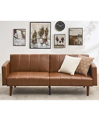 gaomon 75 in Futon Sofa Bed Mid-Century Futon Couch, Pu Leathe Convertible Sleeper Couch with Adjustable Backrest