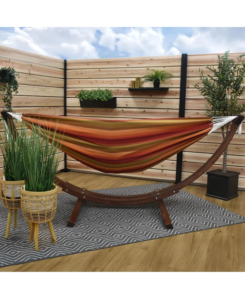 Vivere Double Cotton Hammock, Comfortable Daybed with Wood Frame, 8 Sunset