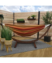 Vivere Double Cotton Hammock, Comfortable Daybed with Wood Frame, 8 Sunset