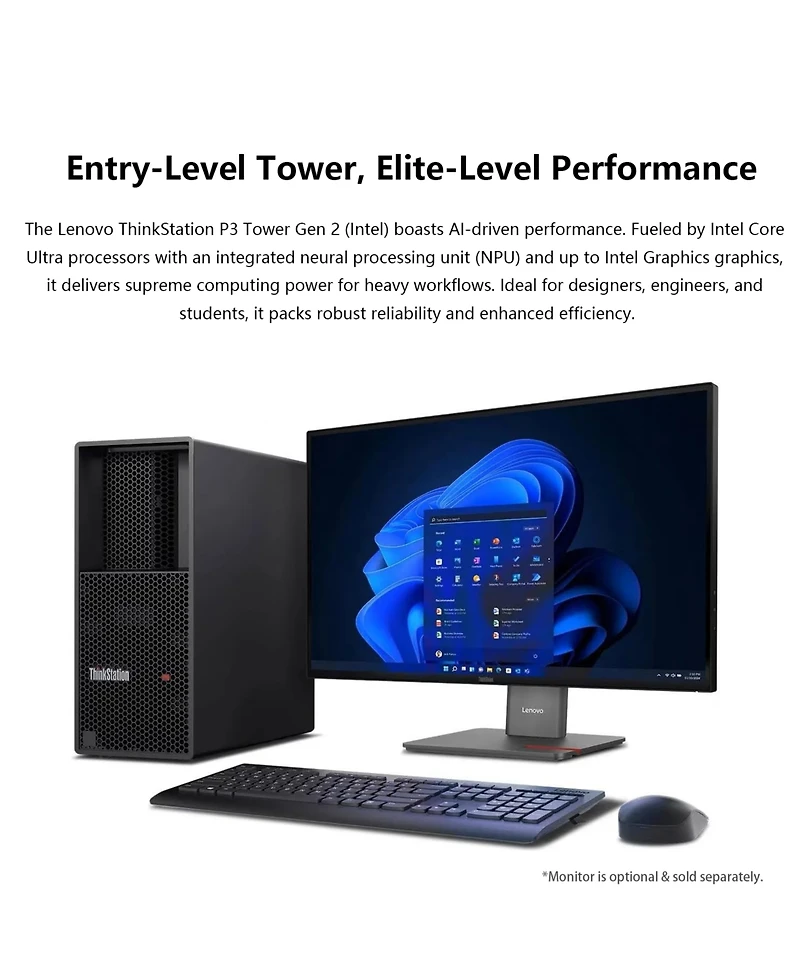 Lenovo ThinkStation P3 Workstation Desktop Intel Core Ultra 5 16GB Ram Intel Graphics 512GB Ssd Storage Windows 11 Pro