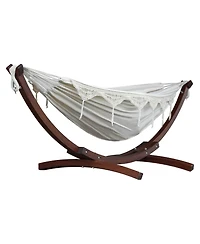 Vivere Double Cotton Hammock, Comfortable Daybed with Wood Frame, 8 Natural