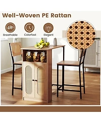 Gymax 3 Pcs Bar Table and Chairs Set w/ 2 Bar Stools and Storage Shelves Backrests