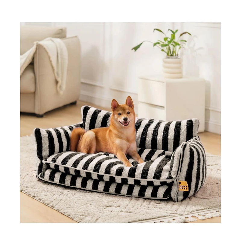 Funnyfuzzy Striped Faux Lambswool Double Layer Pet Sofa Bed