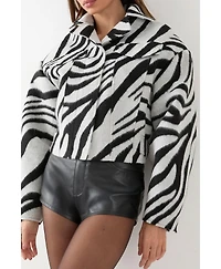 MissPap Women's Zebra Cropped Collared Jacket