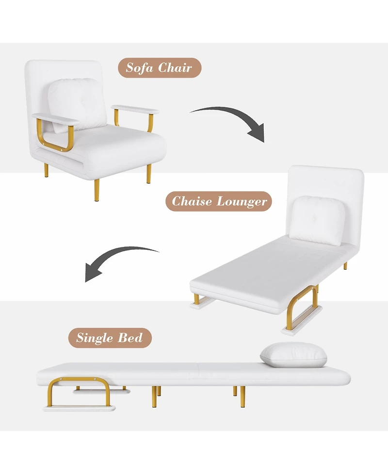 Rainsken Folding Sofa Bed, 3-in-1 Convertible Chair with Pillow and 5-Position Adjustable Backrest, Space-Saving Sleeper for Living Room, Bedroom