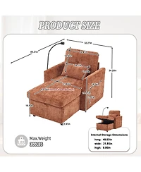 Rainsken Leisure Chenille Single Recliner Chair, Lazy Lounge Sofa with Storage, Side Pockets and Phone Holder for Living Room