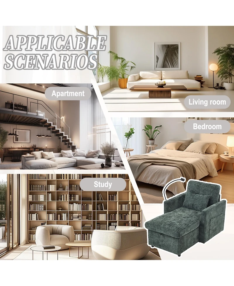 Rainsken Cozy Lazy Sofa Recliner Chair, Soft Chenille Upholstered Single Lounge with Storage, Side Pockets and Phone Holder for Living Room