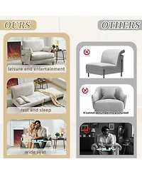 Rainsken Convertible Sleeper Sofa Bed, Chenille Upholstered Lounge Recliner with 3 Pillows and Side Pocket for Living Room, Bedroom and Home Office