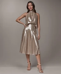 Donna Karan New York Women's Shine Pleated Metallic Midi Skirt