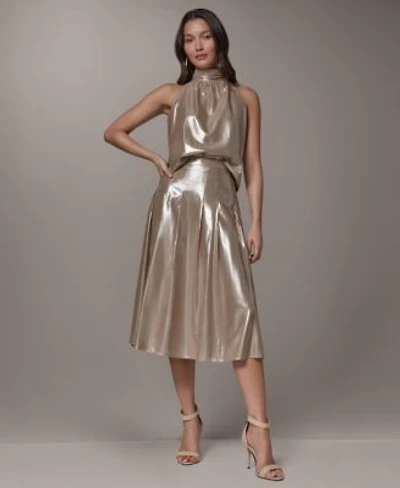 Donna Karan New York Womens High Neck Top High Shine Pleated Skirt