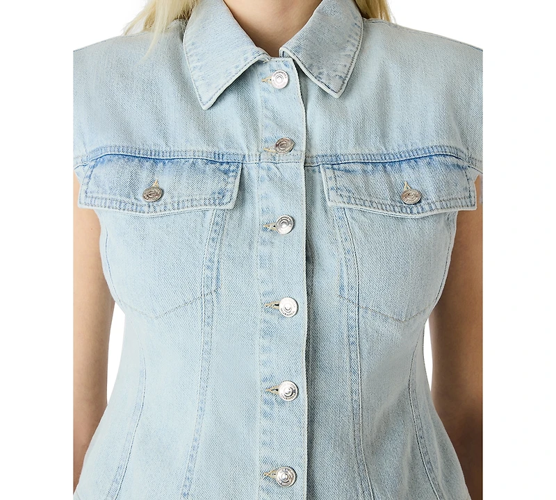 Bb Dakota Women's Collared Neck Cropped Denim Top