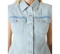 Bb Dakota Women's Collared Neck Cropped Denim Top