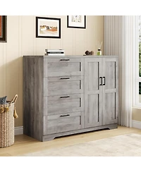 gaomon 43.3'' H Armoire Wardrobe Closet with 4 Drawers and 2 Doors, Hanging Rod, Multifunctional Wooden Dresser with Storage Closet