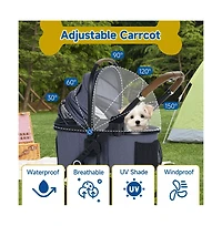 Kinder King 3-in-1 Folding Pet Stroller with Detachable Carrier for Small to Medium Dog and Cat up 50 lbs, Storage Basket, Blue