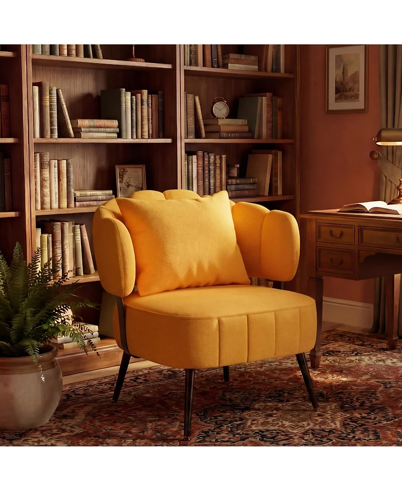 Rainsken Chenille Upholstered Barrel Chair with Scalloped Backrest and Pocket Coil Support, Modern Accent Chair for Living Room and Reading Nook