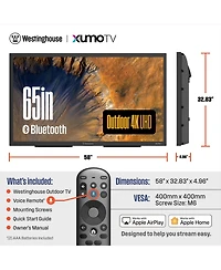 Westinghouse 65" Outdoor Waterproof Smart Tv, 4K Uhd 700 Nits Anti-Glare, Xumo Ps Series, Bluetooth