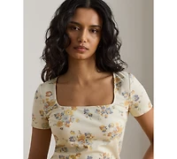 Lauren Ralph Petite Floral Print Square Neck Top