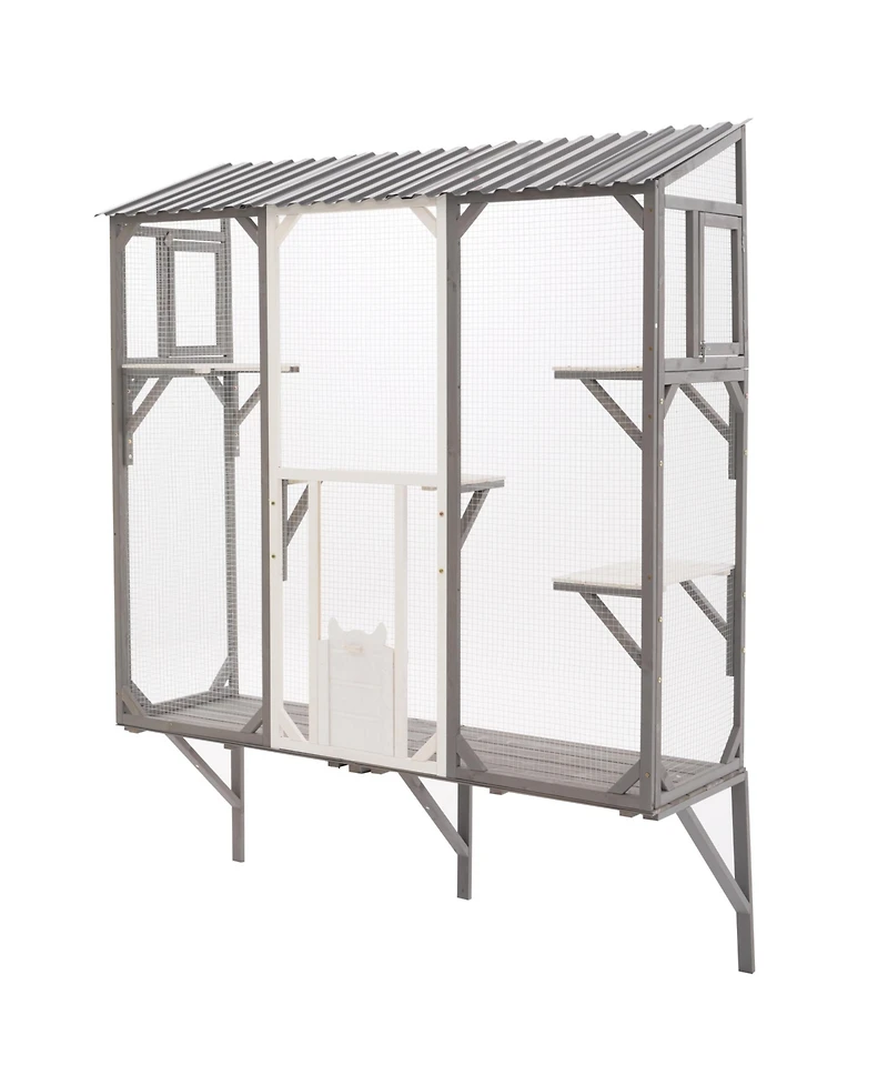 Zeus & Ruta Outdoor Cat Catio Enclosure Patio House With Platforms For 1-3 Cats