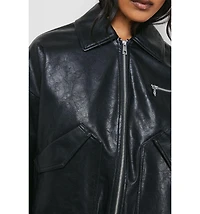 Warehouse Women's Faux Leather Distressed Bomber Jacket
