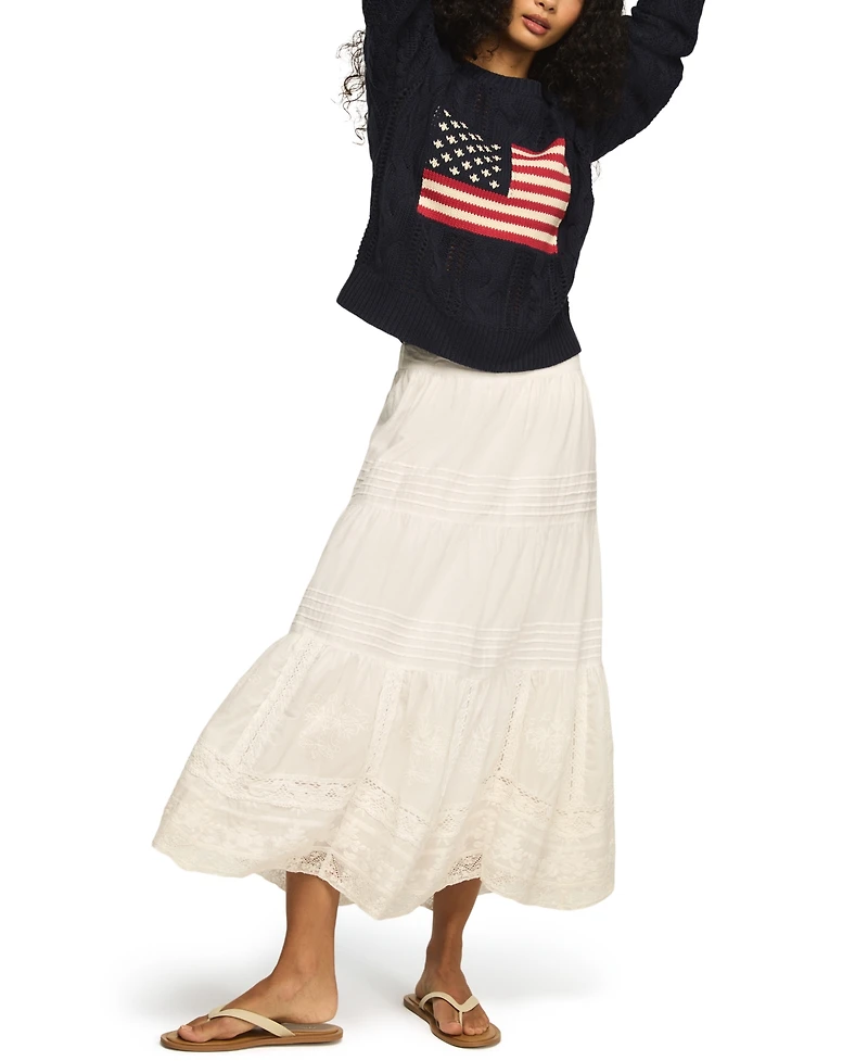 Lucky Brand Women's Americana Flag Cable Knit Crewneck Sweater