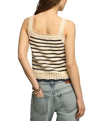 Lucky Brand Women's Striped Crochet Square Neck Tank Top
