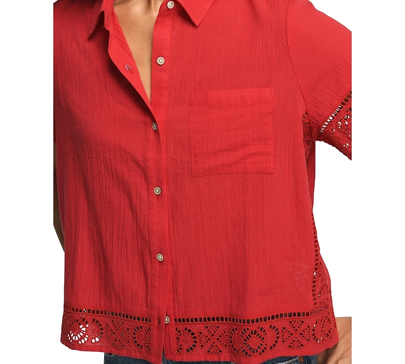 Lucky Brand Women's Cutwork Camp Collar Shirt