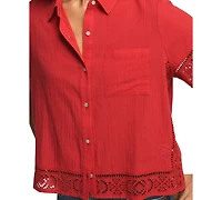 Lucky Brand Women's Cutwork Camp Collar Shirt