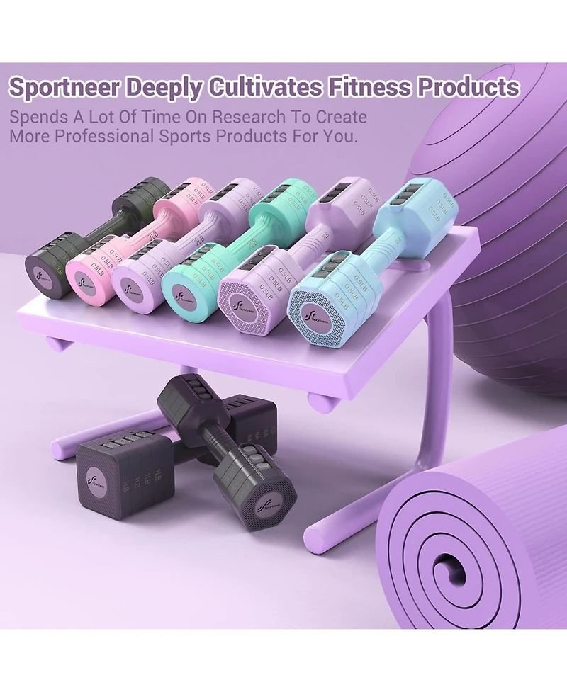 Sportneer Adjustable Dumbbells Hand Weights 5 lb Each Pair with 2 3 4 5 lb Plates Fast Adjust 4 in 1 for Home Gym Exercise Training