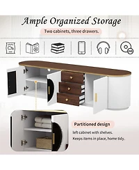 Rainsken Modern Tv Stand for TVs up to 80 Inches, Entertainment Center with 3 Drawers, 2 Cabinets and Metal Handles for Living room
