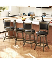 Gymax Swivel Bar Stools w/ Solid Rubber Wood Frame Set of 4 for Kitchen Island