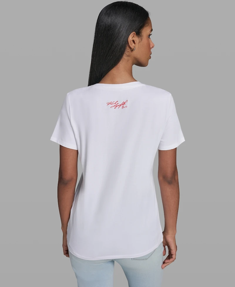 Karl Lagerfeld Paris Women's Choupette On Moped Printed Crewneck Top