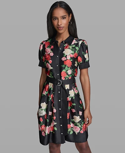Karl Lagerfeld Paris Women's Printed Belt Collared Dress