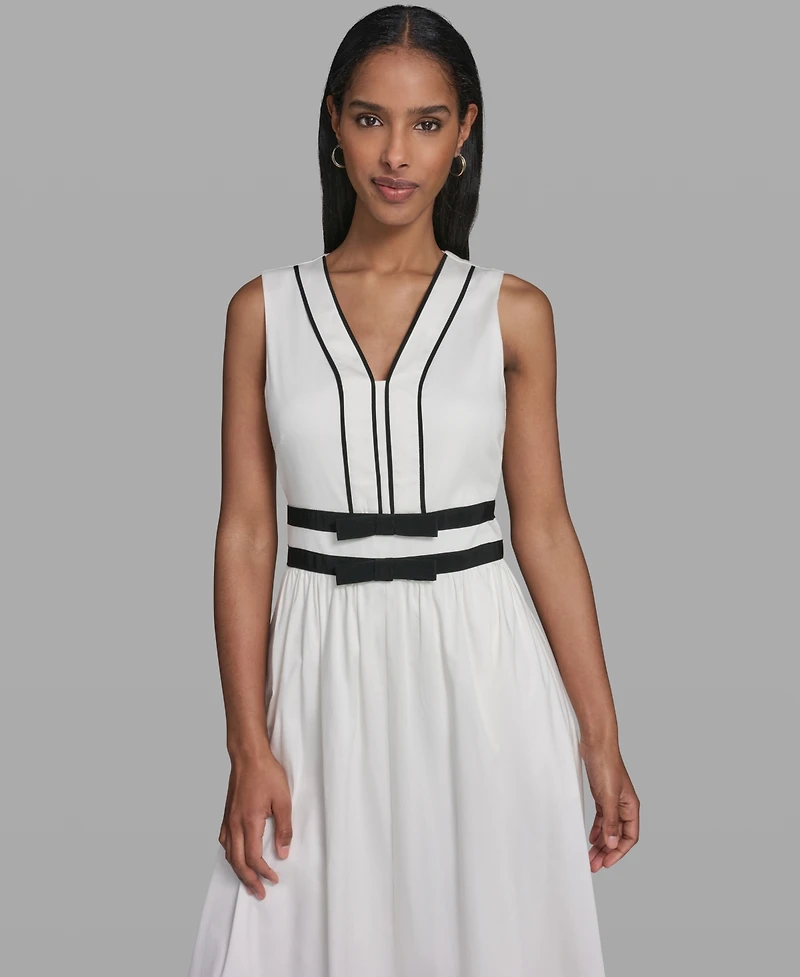 Karl Lagerfeld Paris Women's Contrast Trim Detail V-Neck Sleeveless Dress