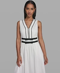 Karl Lagerfeld Paris Women's Contrast Trim Detail V-Neck Sleeveless Dress