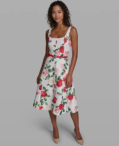 Karl Lagerfeld Paris Women's Printed Sleeveless Square Neck Polyester Dress