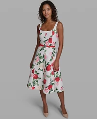 Karl Lagerfeld Paris Women's Printed Sleeveless Square Neck Polyester Dress