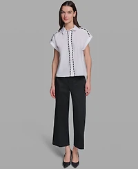 Karl Lagerfeld Paris Women's Collared Eyelet Trim Top