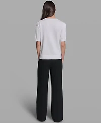 Karl Lagerfeld Paris Women's Bow Print Short-Sleeve Sweater