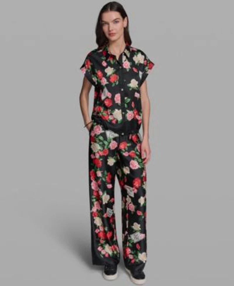 Karl Lagerfeld Paris Womens Printed Short Sleeve Top Printed Pull On Soft Pants
