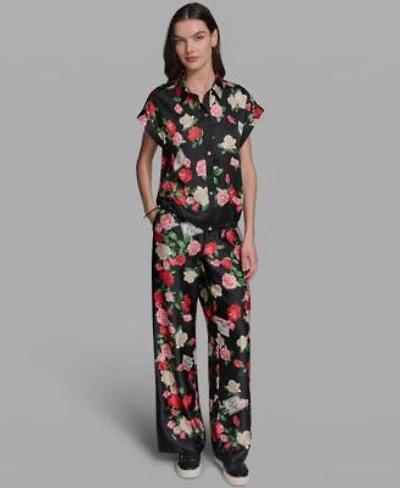 Karl Lagerfeld Paris Womens Printed Short Sleeve Top Printed Pull On Soft Pants