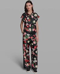 Karl Lagerfeld Paris Womens Printed Short Sleeve Top Printed Pull On Soft Pants