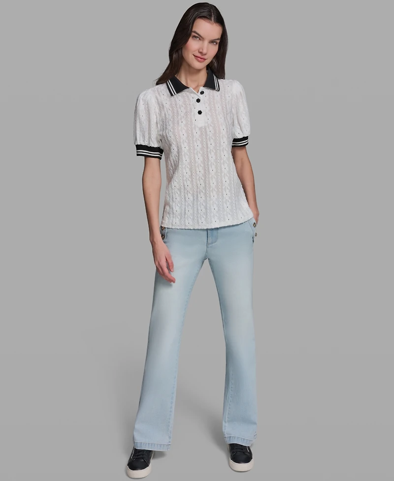 Karl Lagerfeld Paris Women's Collared Short-Sleeve Top