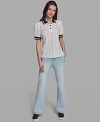 Karl Lagerfeld Paris Women's Collared Short-Sleeve Top