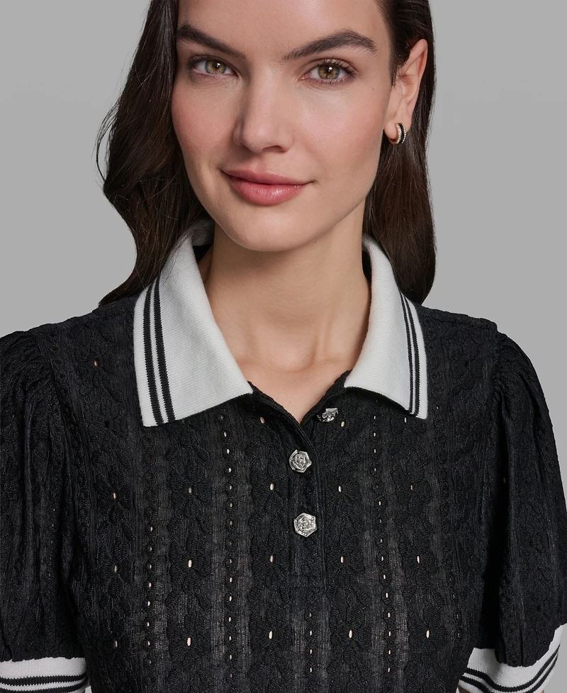 Karl Lagerfeld Paris Women's Collared Short-Sleeve Top