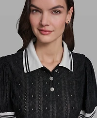 Karl Lagerfeld Paris Women's Collared Short-Sleeve Top