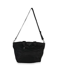 Pre-Owned Prada Black Tessuto Saffiano Leather Large Weekender Tote