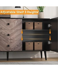 gaomon Mid-Century Modern Sideboard, Chevron Pattern Storage Cabinet with Rust-Resistant Metal Frame