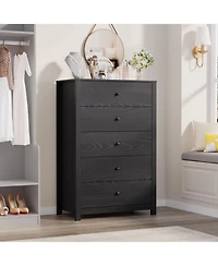 gaomon Modern 5 Drawer Wooden Dresser Chest, Tall Cabinet with Deep Storage Drawers, Metal Knobs, Versatile for Bedroom, Living Room.