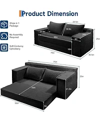 gaomon 75" Convertible Sofa Bed, Boneless Couch Bed with 2 Pillow, Folding Pull Out Couch, Loveseat Sleeper Sofa, Futon Couch for Living Room Bedroom