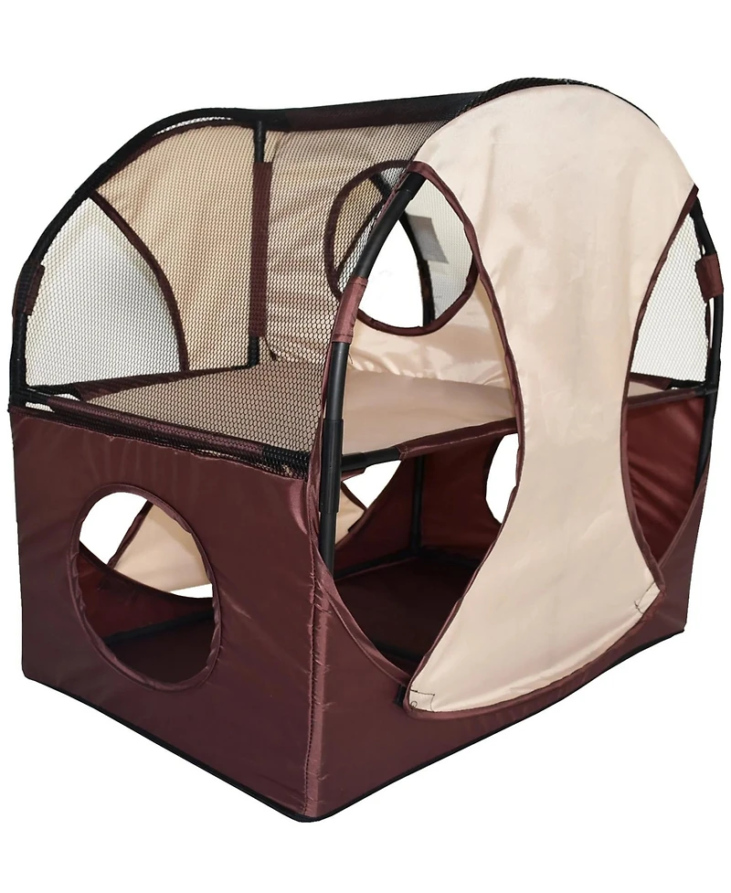 Zeus & Ruta Collapsible Cat Playpen Folding Soft Pet Obstacle Course Indoor Outdoor Travel Kitten House Bed
